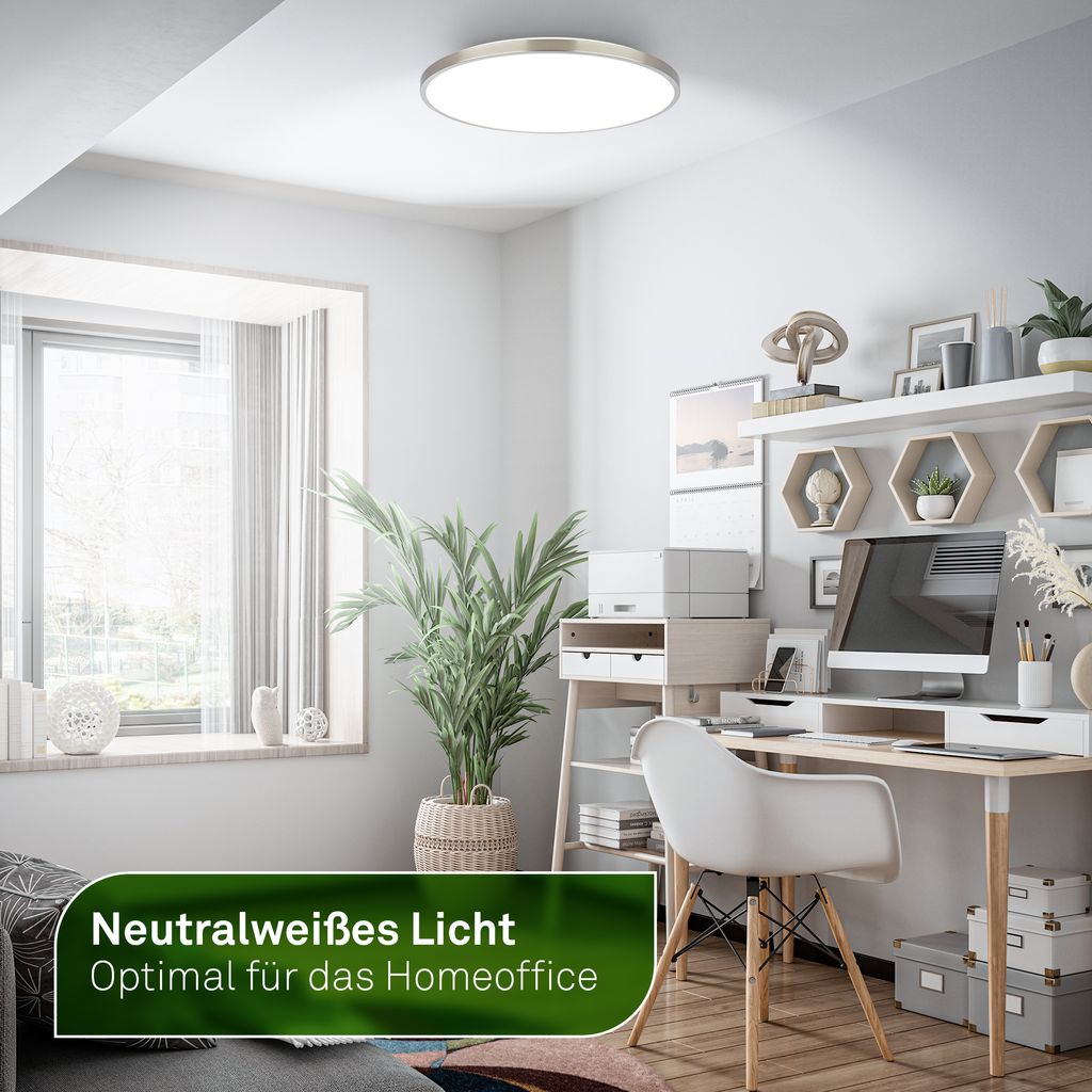 LED Ceiling Light Ø380mm, 3900lm 4000K, Ultra Efficient, Matt Nickel