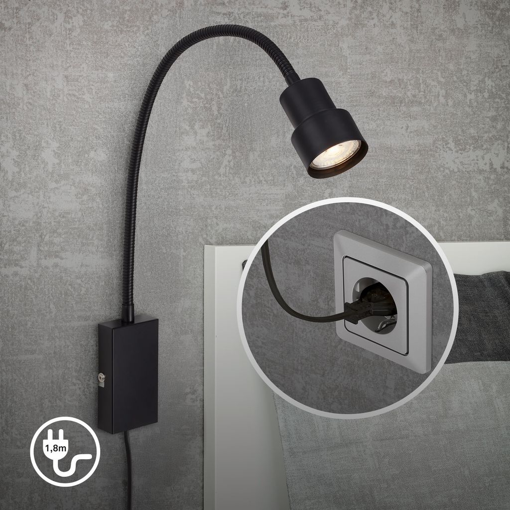 LED Bettleuchte Bettlampe Touch Flexibel GU10 5 W schwarz Metall Briloner 3