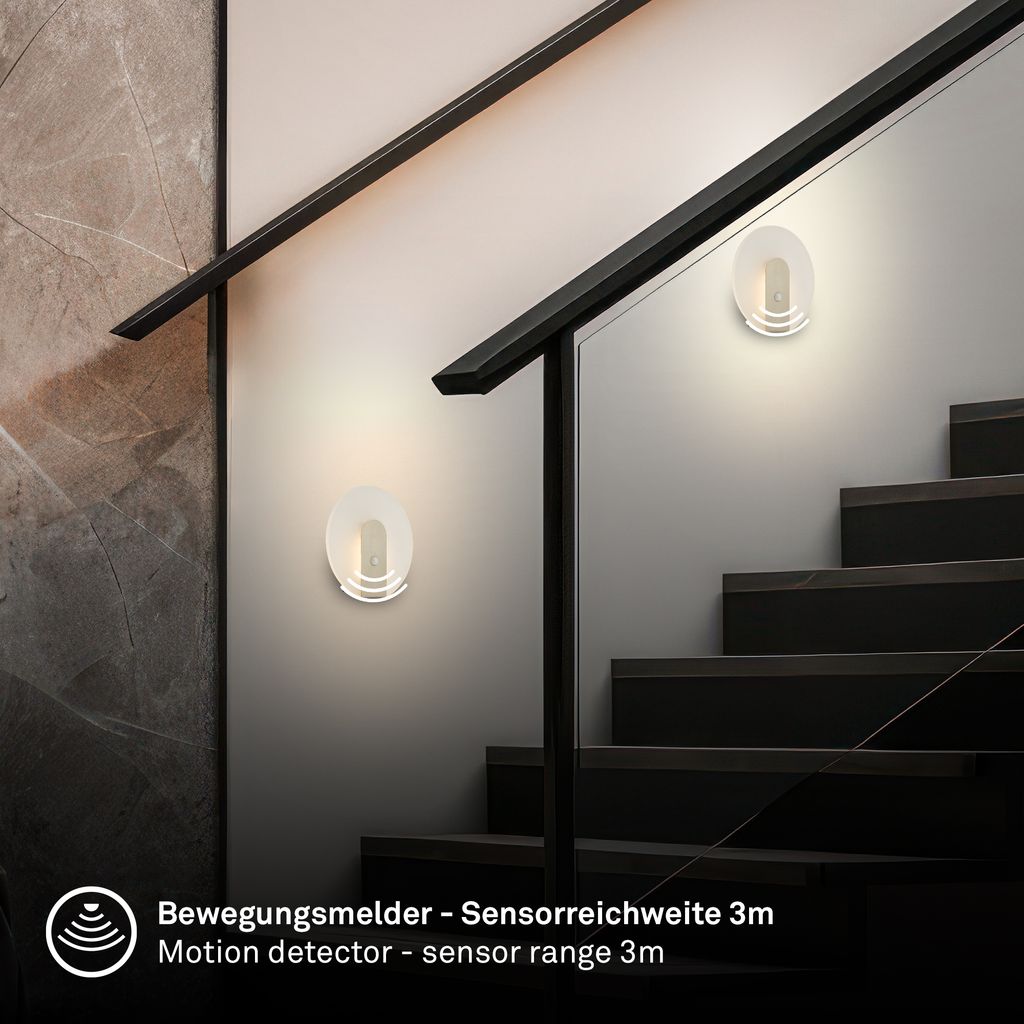 Taro Wandleuchte - 2,5W, 100lm, ohne Stromanschluss, LED, mit Bewegungsmelder, Nickel-Matt