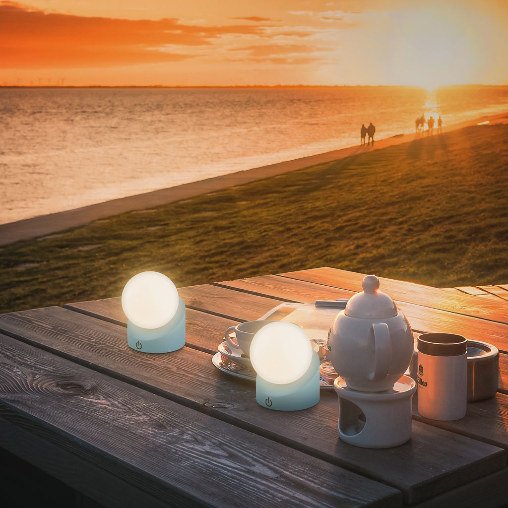 Sora Mini LED Tischlampe kabellos IP54, Dimmbar, Touch, 2er Set, Blau