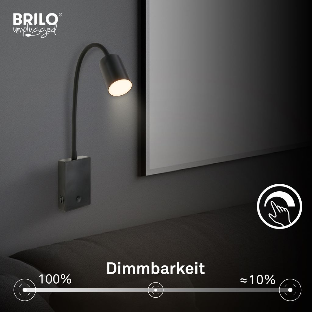 Smooth Reading Lamp - 2W, 150lm, Rechargeable Battery, LED, Dimmable, Black