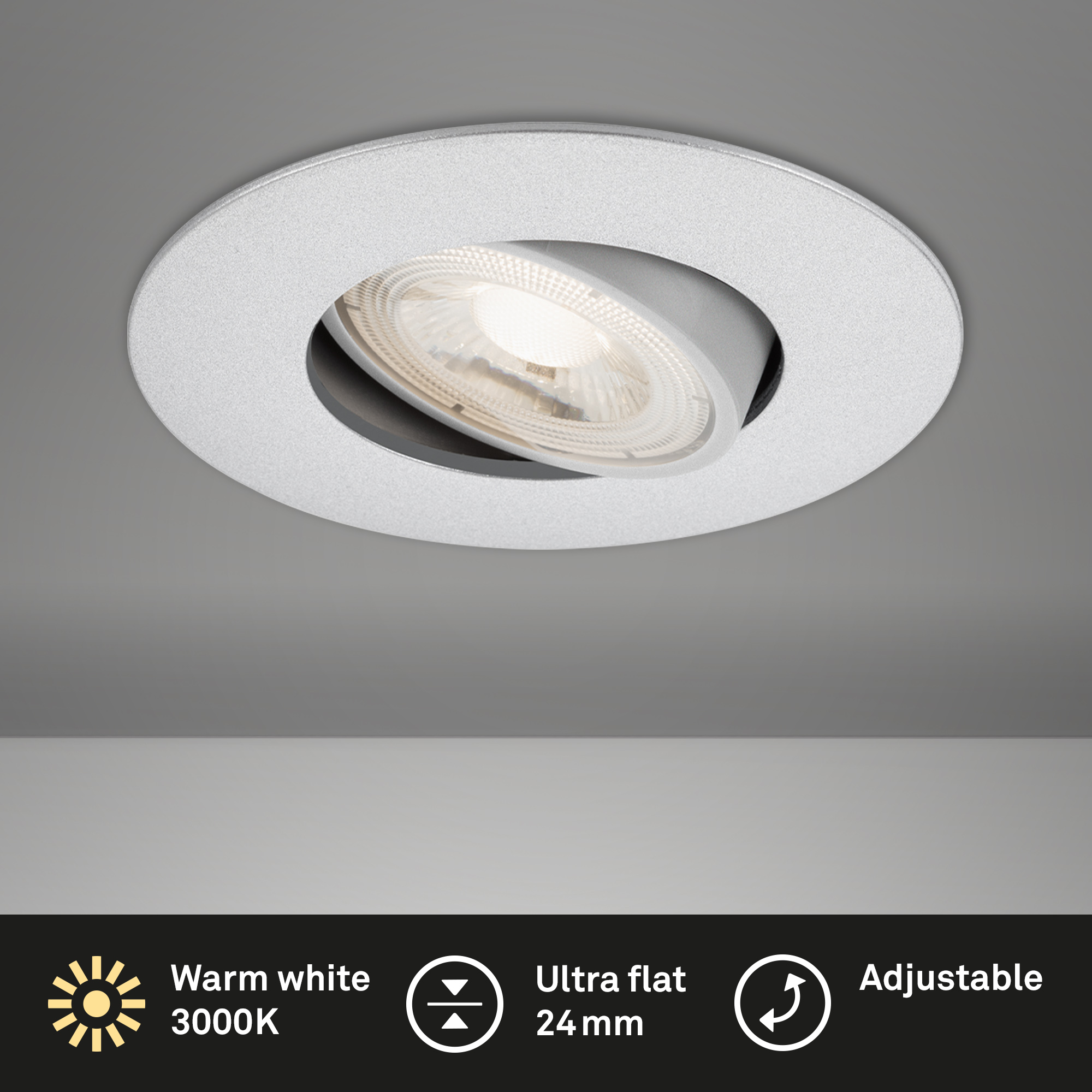 Ultraflache LED Einbauleuchte Ø 9 cm 4.9 W Chrom-Matt 1