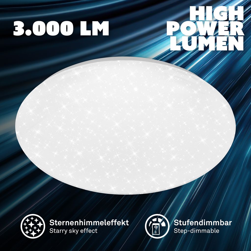 Lumenia Deckenleuchte Ø38 cm - 24,5W, 3000lm, LED, Sternenhimmel, Dimmbar, Weiß
