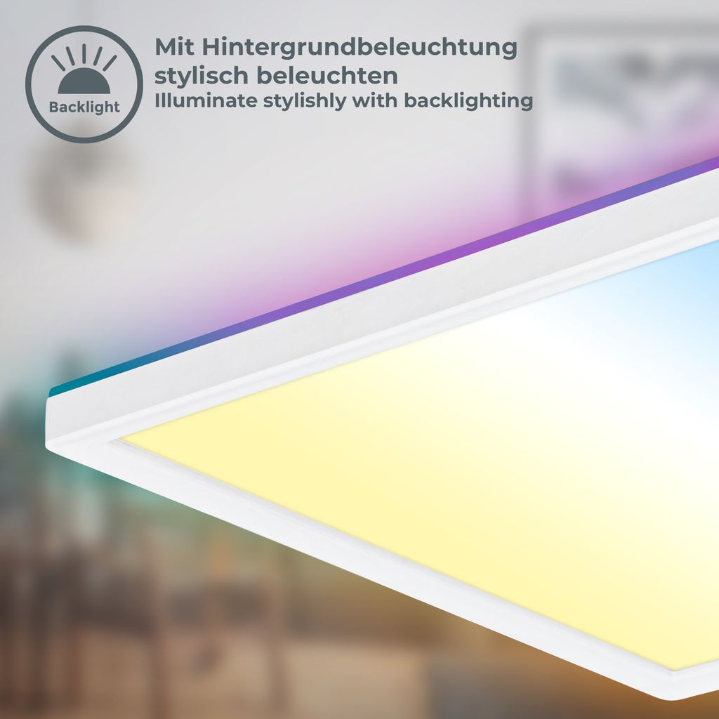 LED Panel 42x42 cm - 22W, 3000lm, dimmbar, Fernbedienung, CCT, RGB, weiß