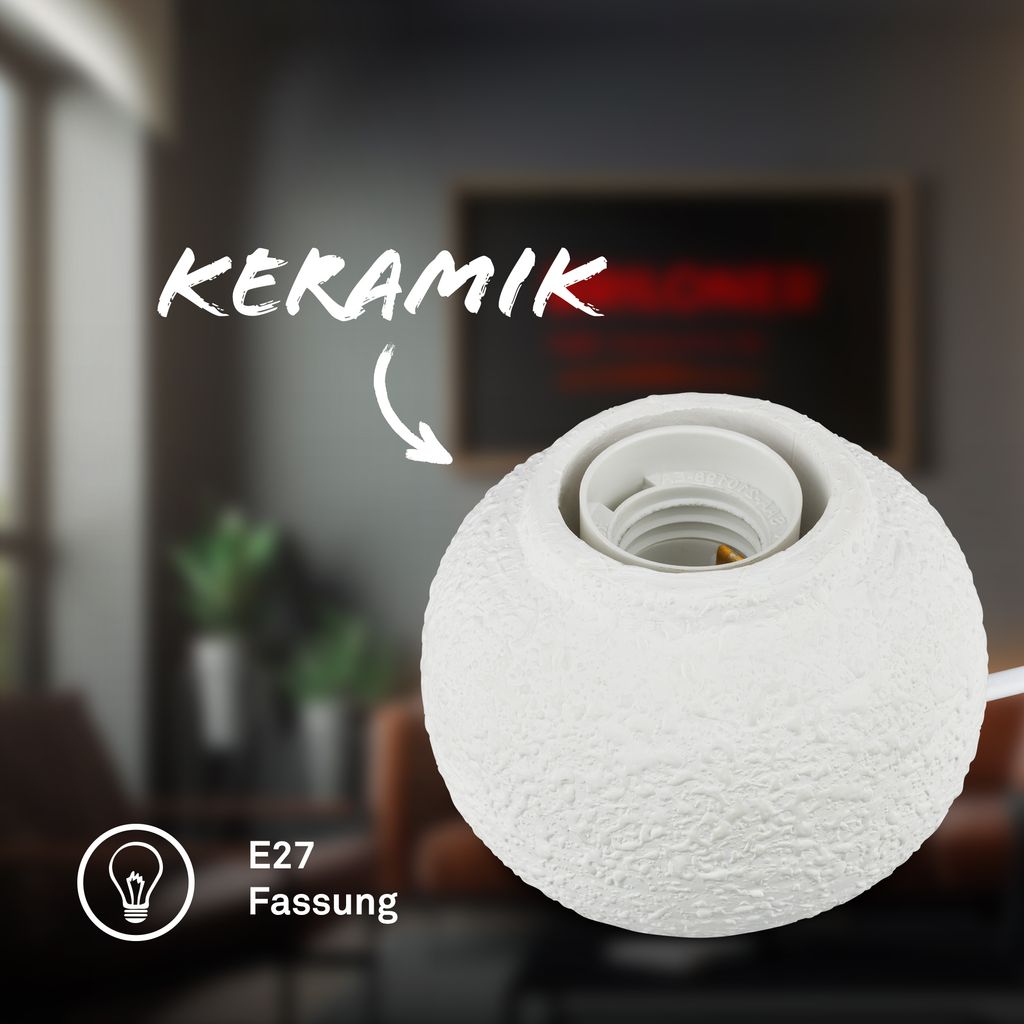 Amba Tischlampe - mit Schalter, Keramikfuß, E27 Fassung, Weiß