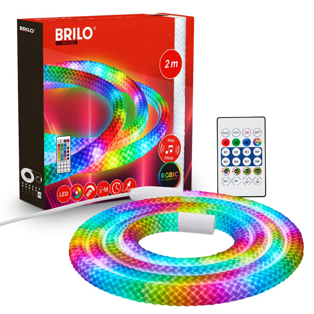 LED Streifen 2m - RGBIC Farbwechsel, Fernbedienung, Weiß