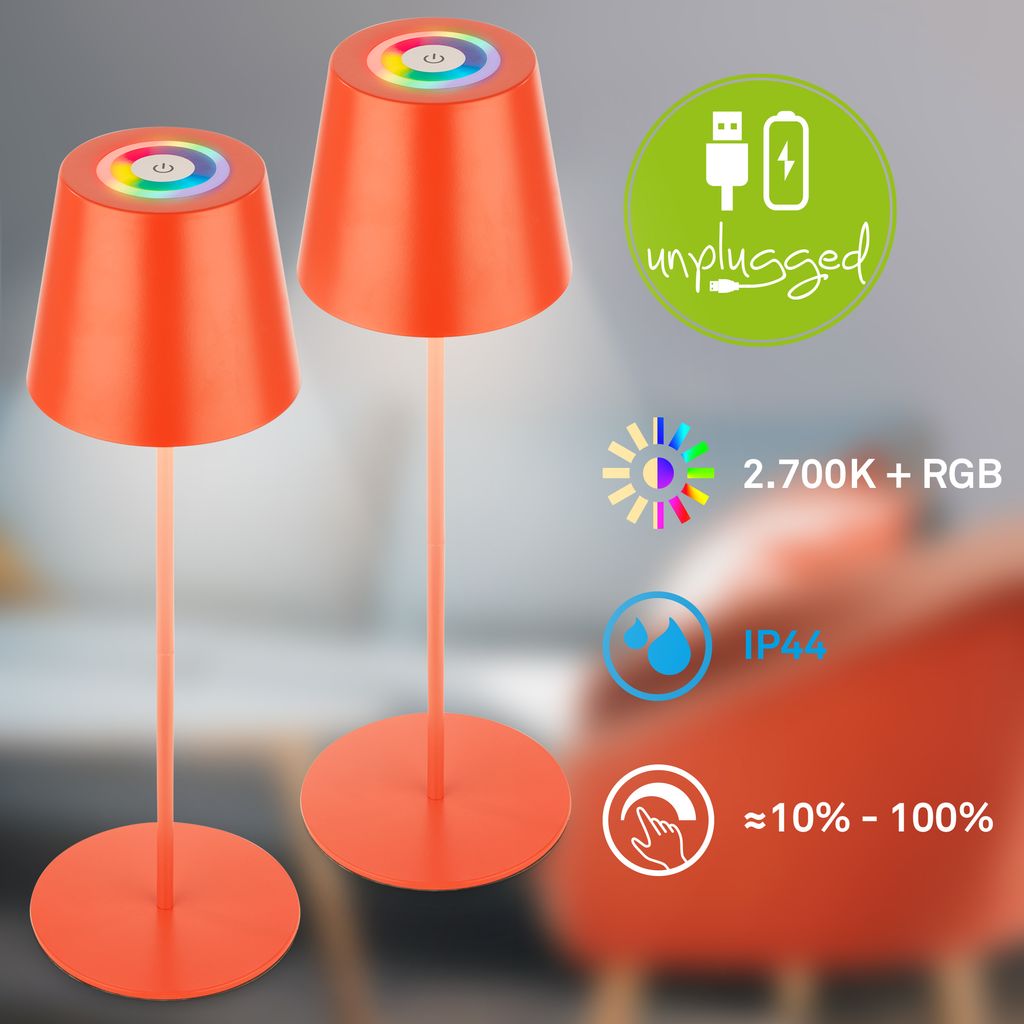 Calida Tischlampe - 2,5W, 200lm, Akku, LED, Dimmbar, RGBW, Flaschenaufsatz, Orange