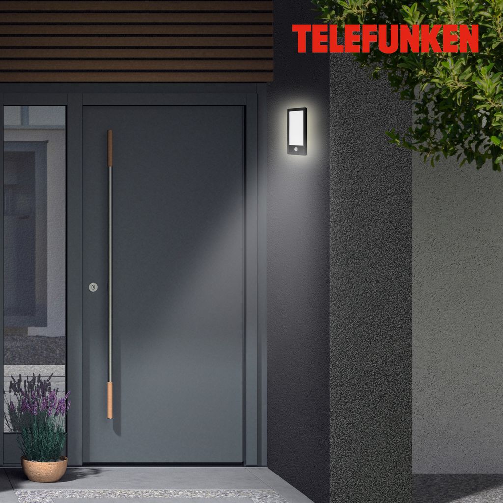 Sensore a LED Telefunken Lampada da parete da esterno, 28 cm, 16 W, nero