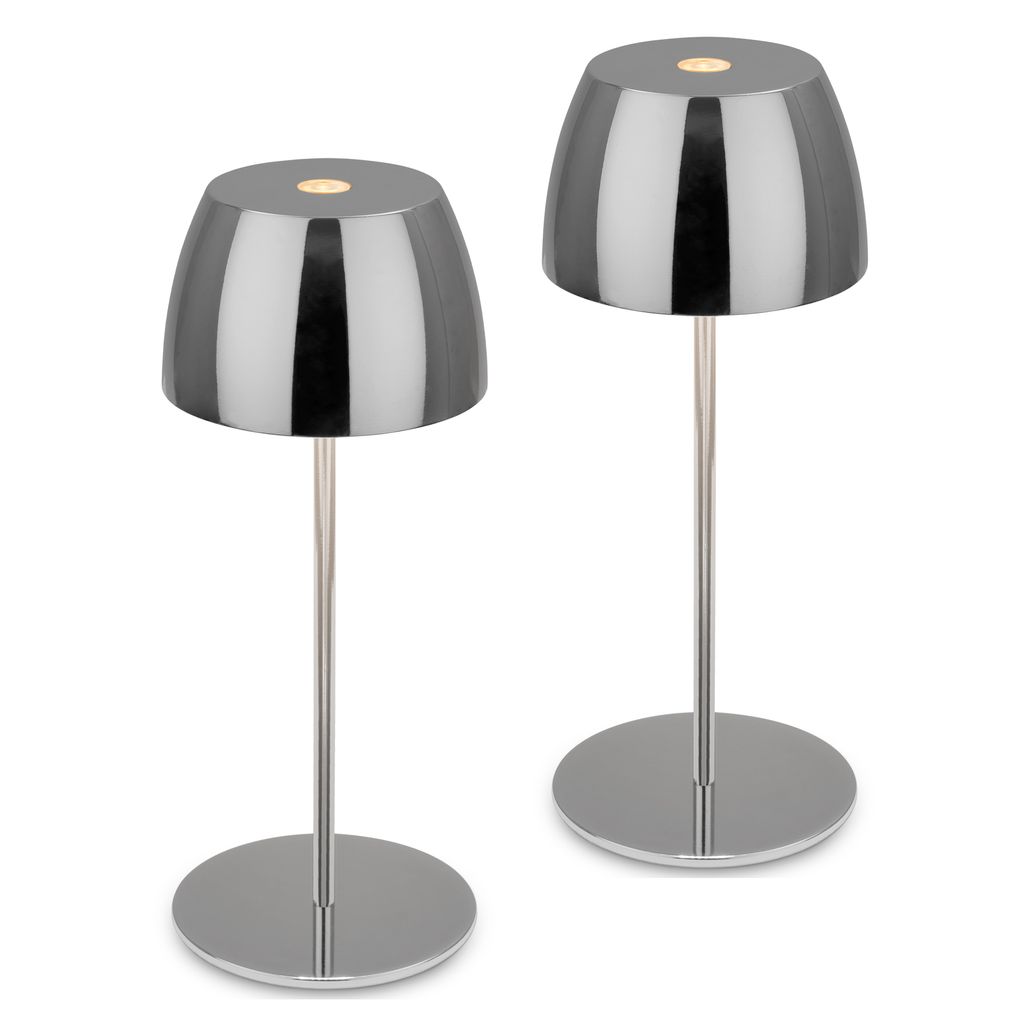 Briloner Serina Mini LED Tischlampe kabellos IP44, Dimmbar, Touch, 2er Set, Chrom