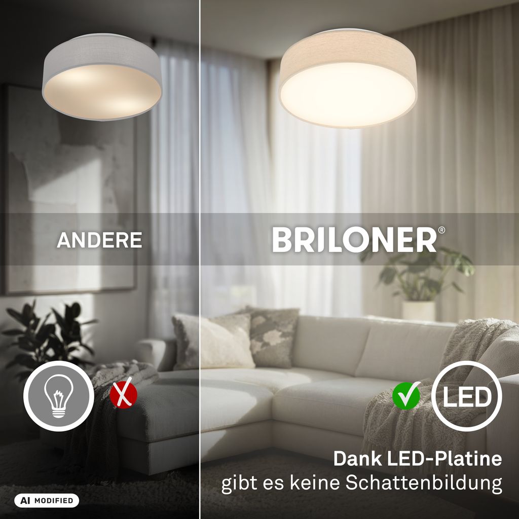 Duck Deckenlampe Ø30 cm - 16W, 1800lm, LED, Warmweiß, Stoffschirm, Beige