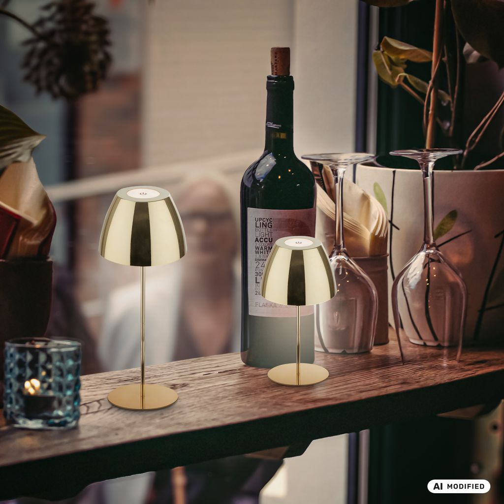 Serina Tischlampe 2er Set - 2,5W, 200lm, Kabellos, LED, Touch, Dimmbar, Goldfarbe