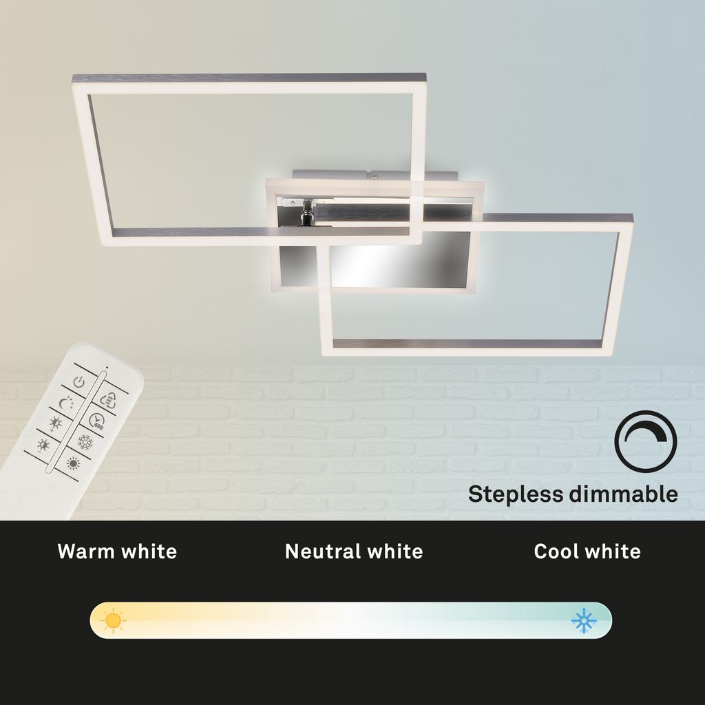LED Deckenleuchte Wandlampe Dimmbar Fernbedienung CCT 40W silber Metall Briloner 1