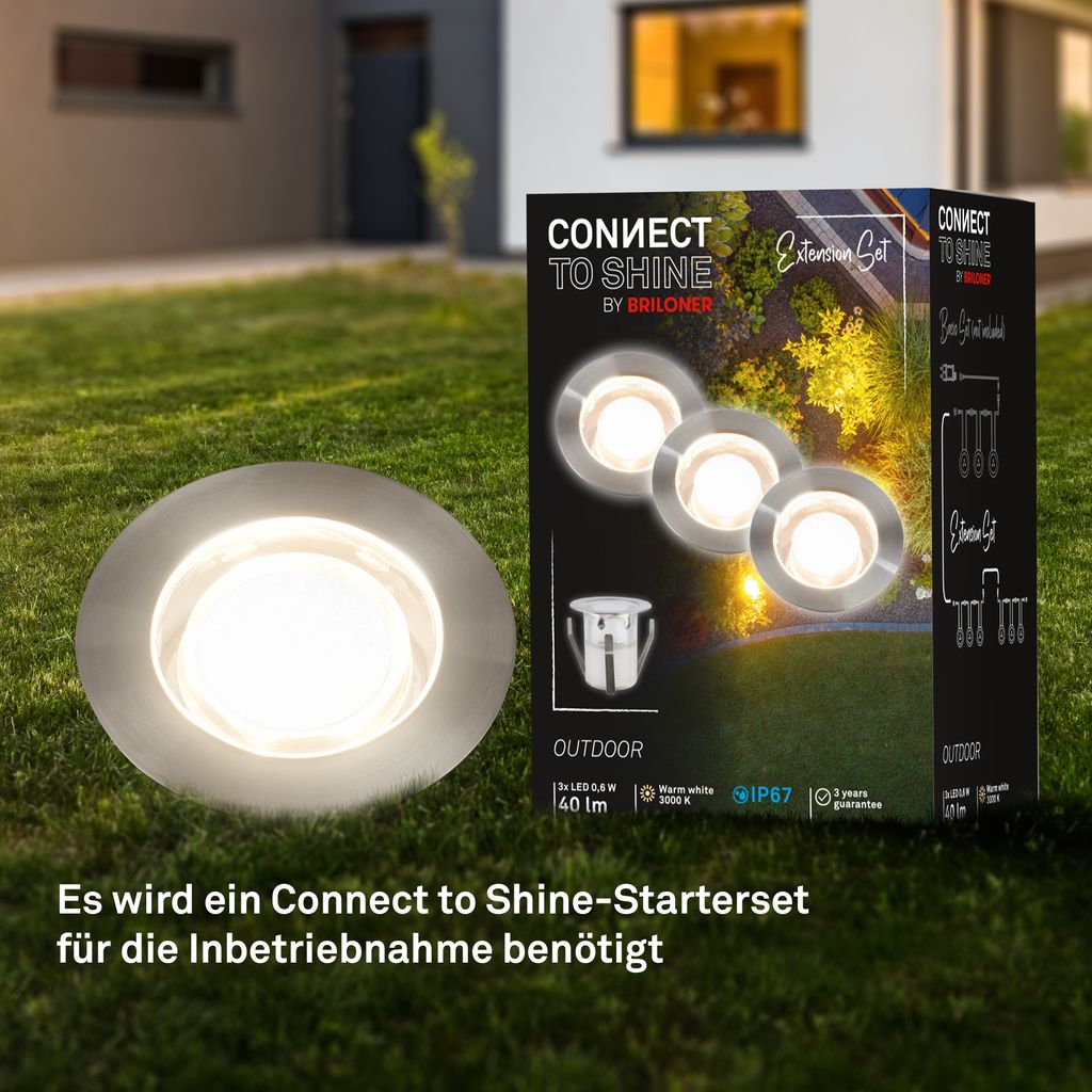 CONNECT TO SHINE Erweiterungsset Padouk mit 3er Set LED Bodeneinbaustrahler. IP67 9