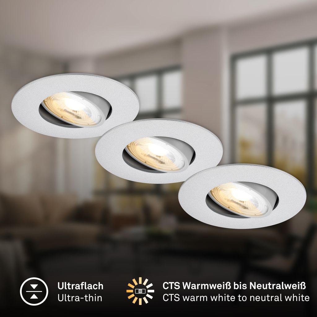 Dimara LED Einbaustrahler 68mm 3er Set - 230V, 4,9W, 460lm, CTS Schalter, Chrom-matt