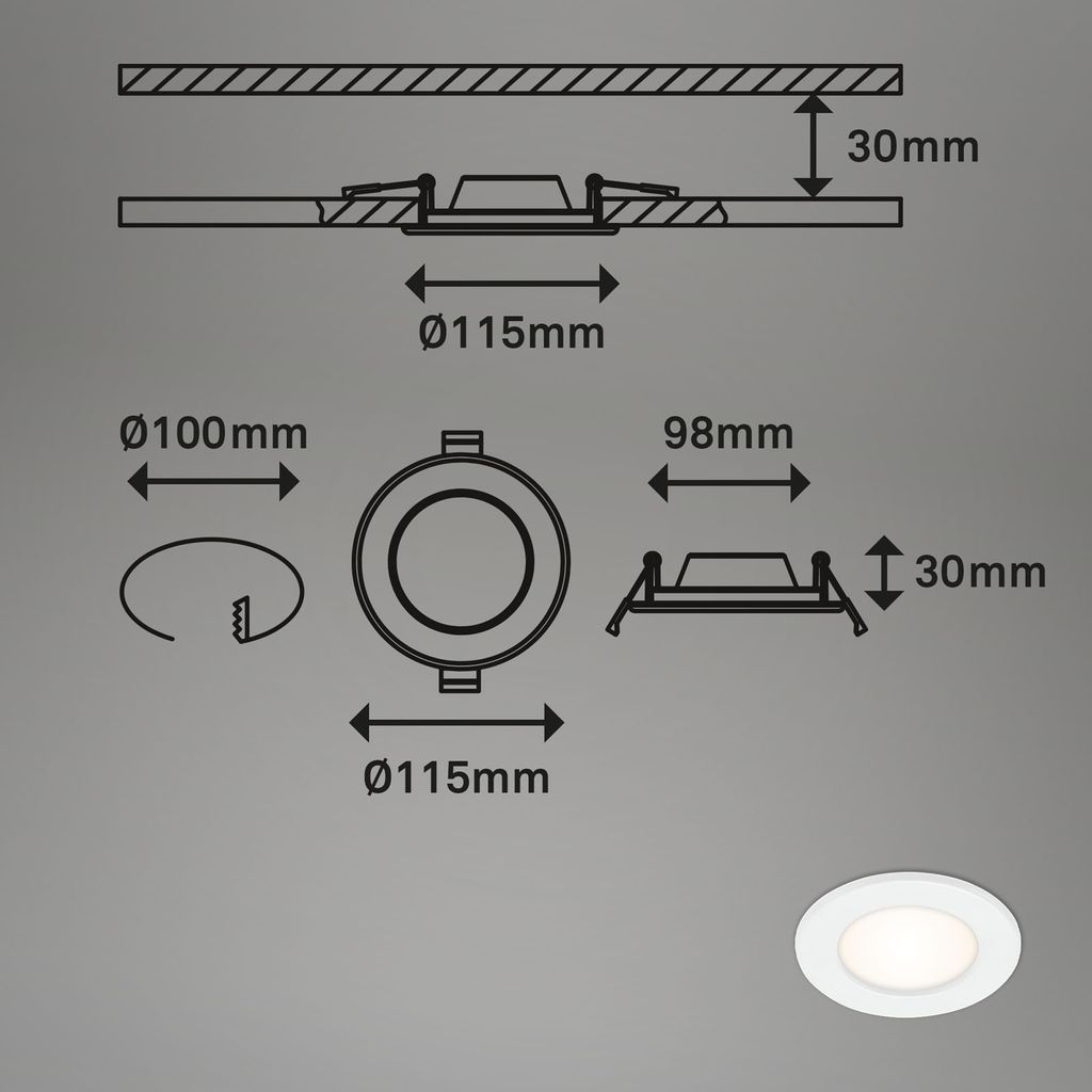 LED Einbauleuchte, Ø 11,5 cm, LED-Modul, 6W, 600 lm, weiß