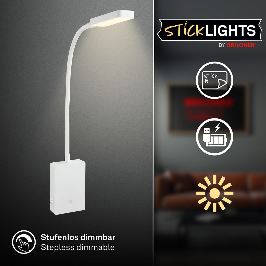 Cielo Leselampe - 2W, 200lm, LED, Akku, Dimmbar, Touch, ohne Stromanschluss, Weiß