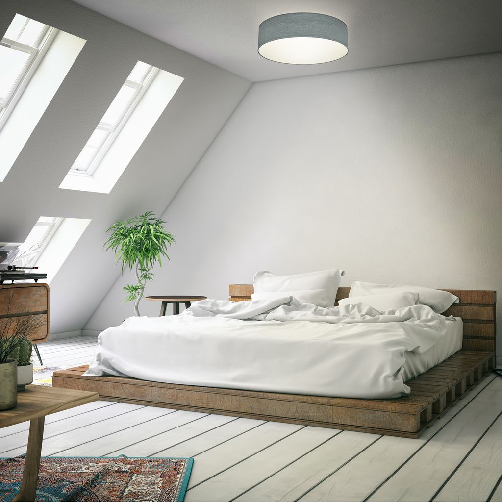 B.K.Licht Ceiling Lamp Shade, Ø38cm/15in, Grey Fabric, 2 E27 sockets, Bulbs not Included, Flush Mount Ceiling Fitting, Modern Light Fitting for Bedroom, Living Room, Dining Area, IP20