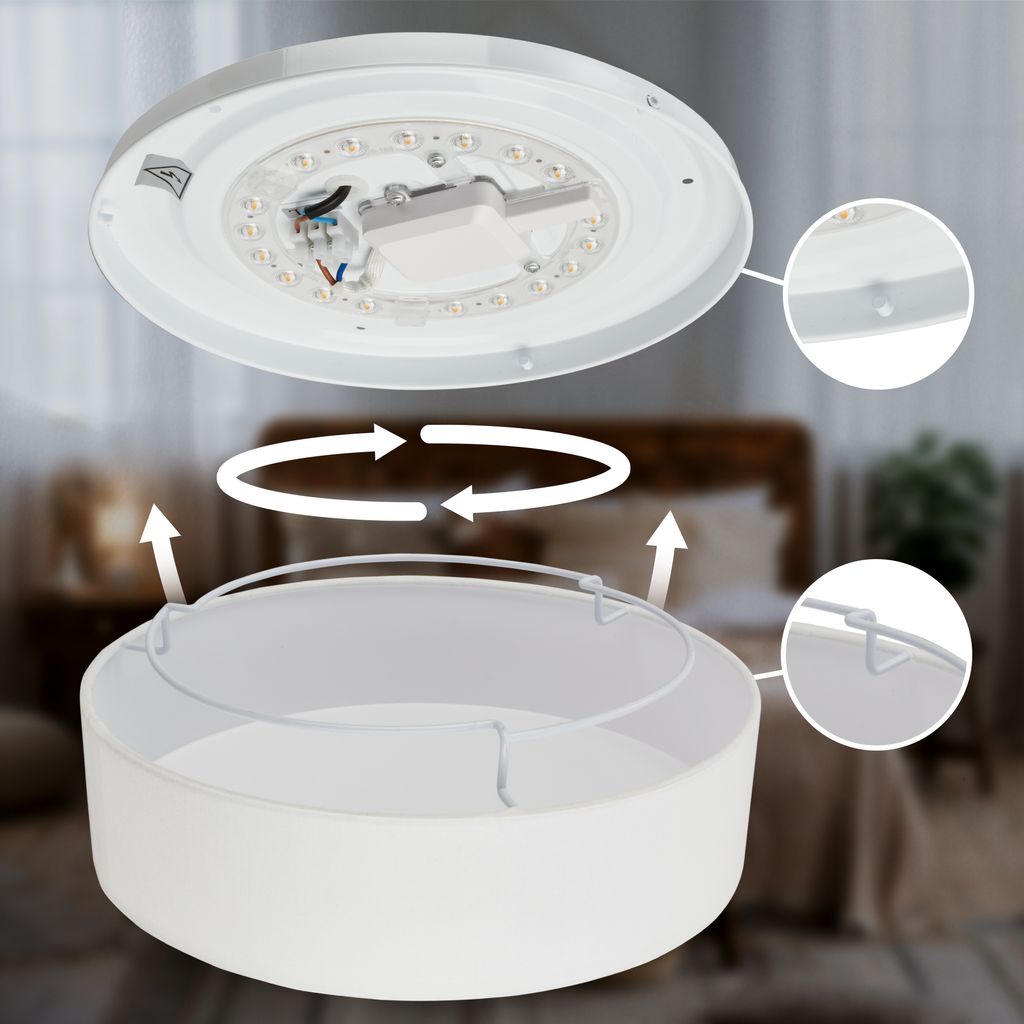 Duck Deckenlampe Ø38 cm - 24W, 2600lm, LED, Warmweiß, Stoffschirm, Weiß