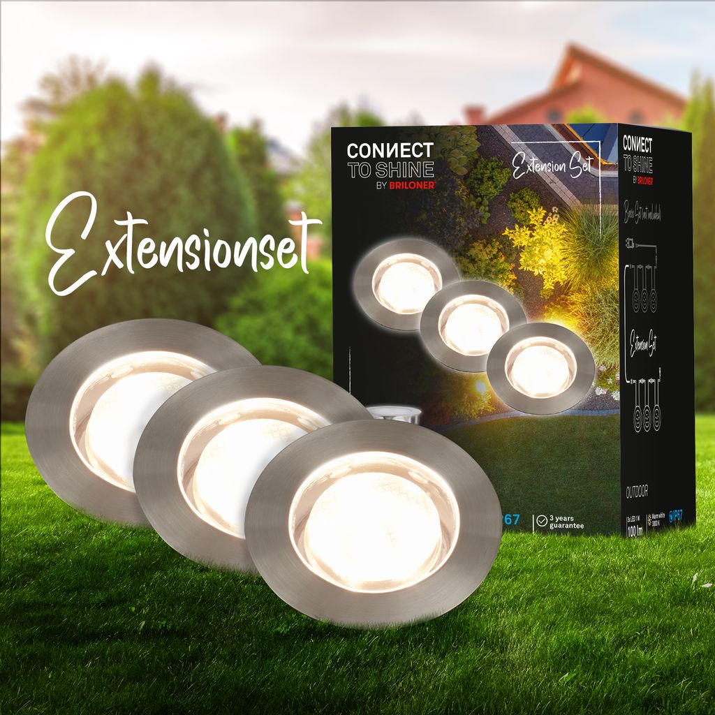 CONNECT TO SHINE Erweiterungsset Padouk mit 3er Set LED Bodeneinbaustrahler. IP67 1