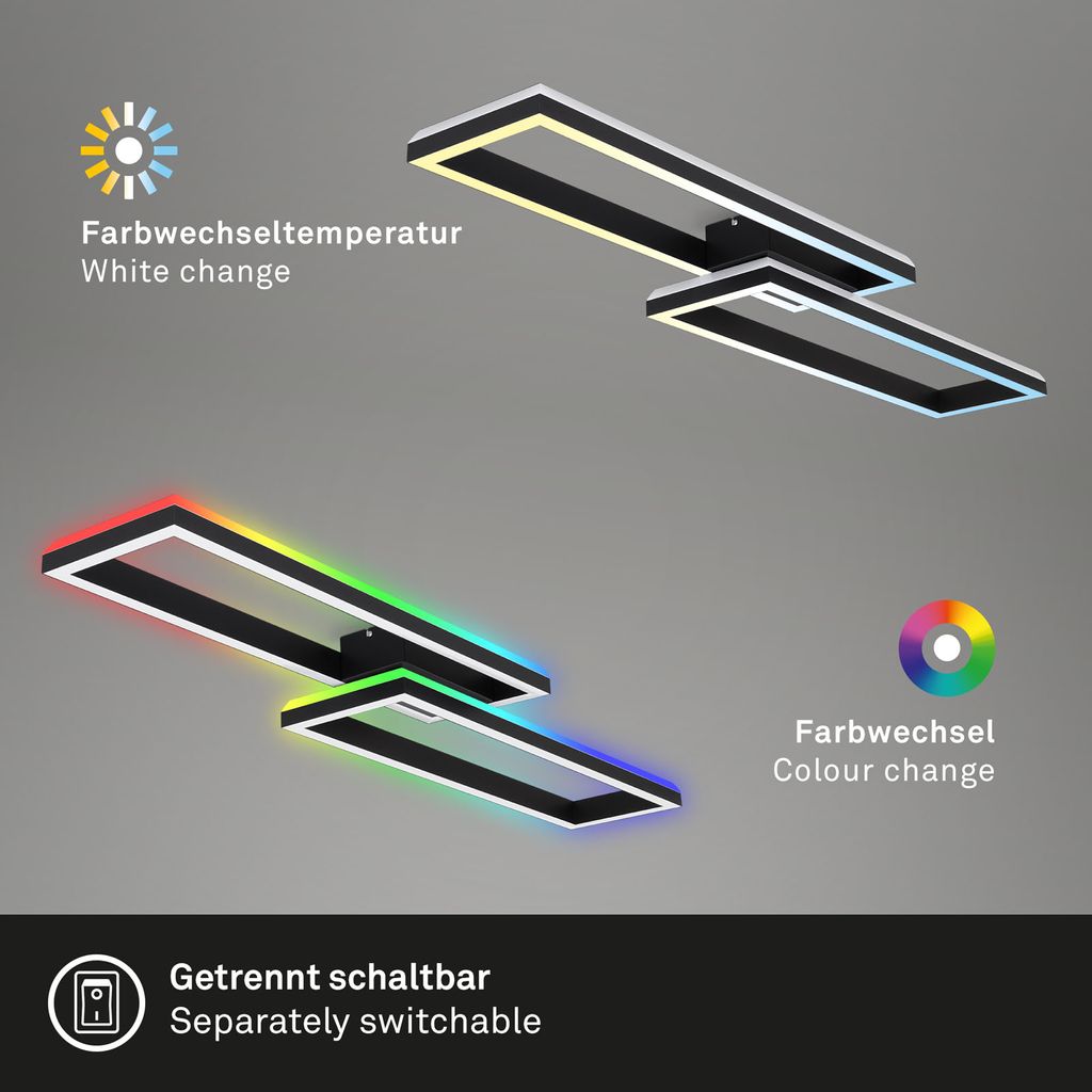 RGB CCT LED ceiling light, 119.5 cm, LED board, 45 W, 4400 lm, black