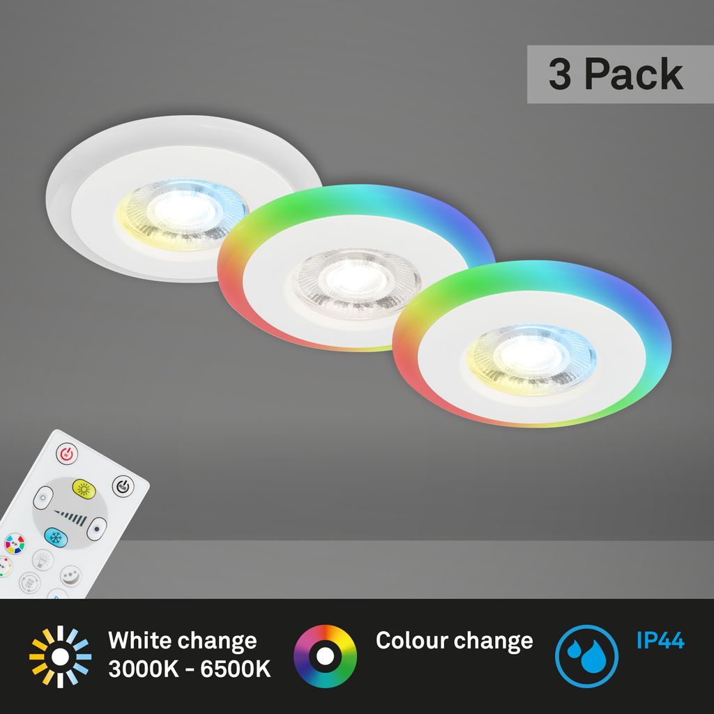 LED Einbauleuchten CCT RGB-Lichtring Fernbedienung dimmbar IP44 weiß Briloner 2
