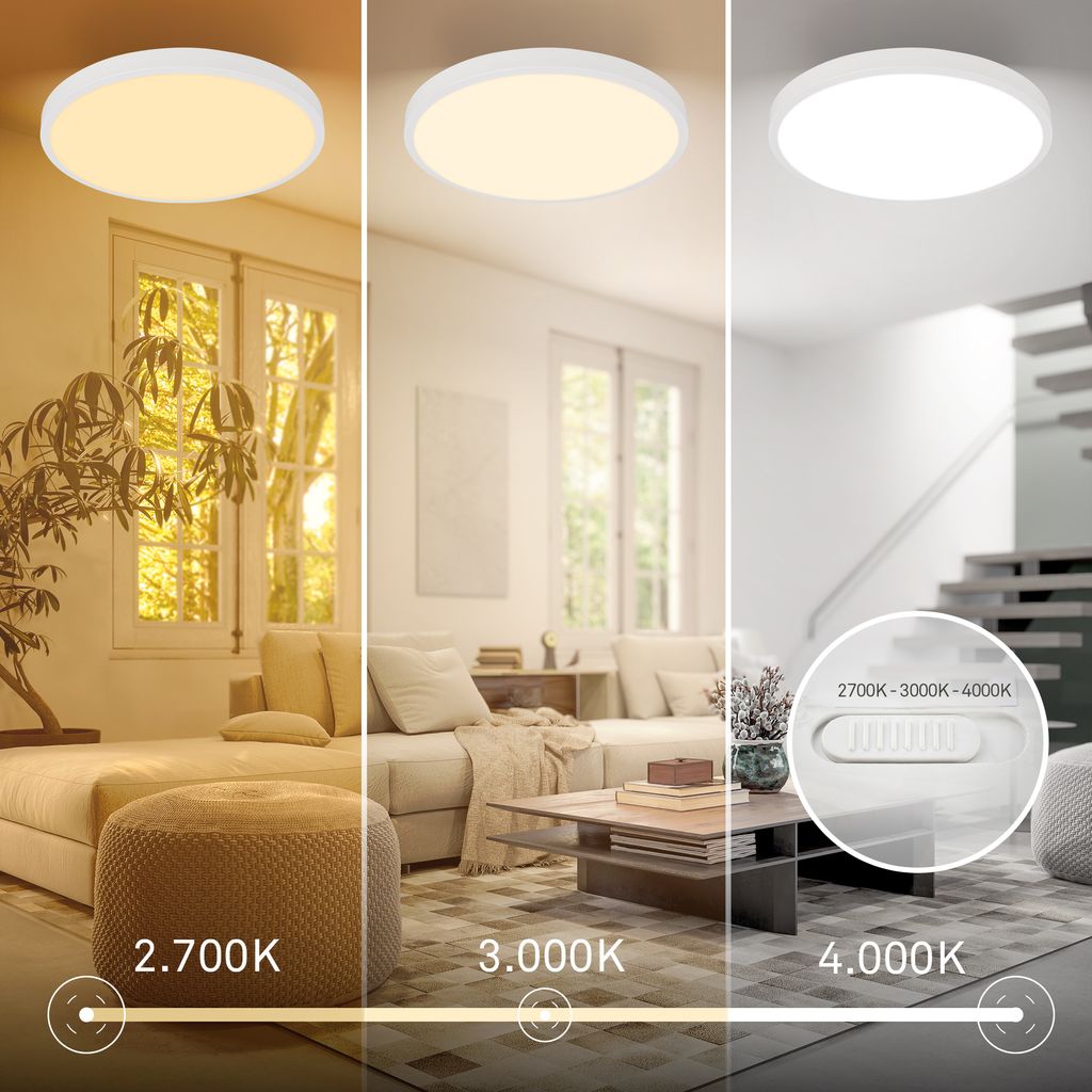 Shine Deckenlampe Ø24 cm - 18W, 2000lm, LED, Lichtfarbe wählbar, IP44, Weiß