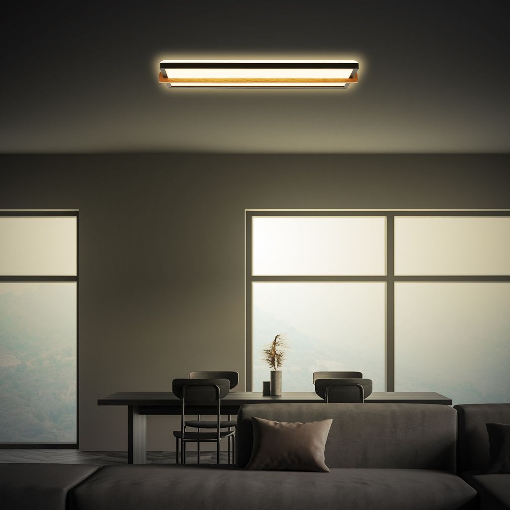 Remsa LED Deckenlampe, Holzdekor, Backlight, 60,5 cm Länge, Schwarz-Holz