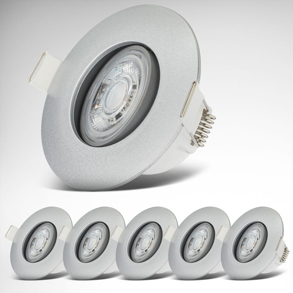 Einbaustrahler 68mm 6er Set - 230V, 4,9W, 480lm, LED, IP65, warmweiß, silberfarbig