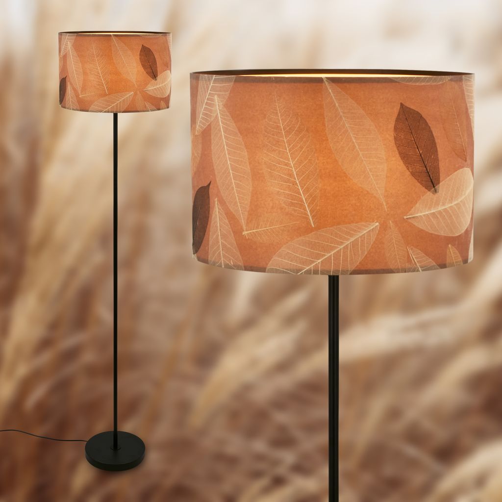 Briloner Mata Stehlampe, Blätterdekor, Ein/Aus Fußtaster, Caffefarben