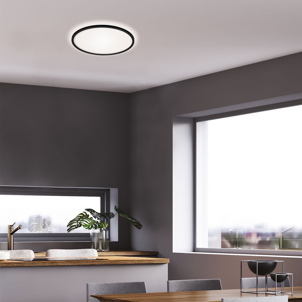 Briloner Slim LED Deckenleuchte, Backlight, Flach, Rund, 29,3cm, Schwarz
