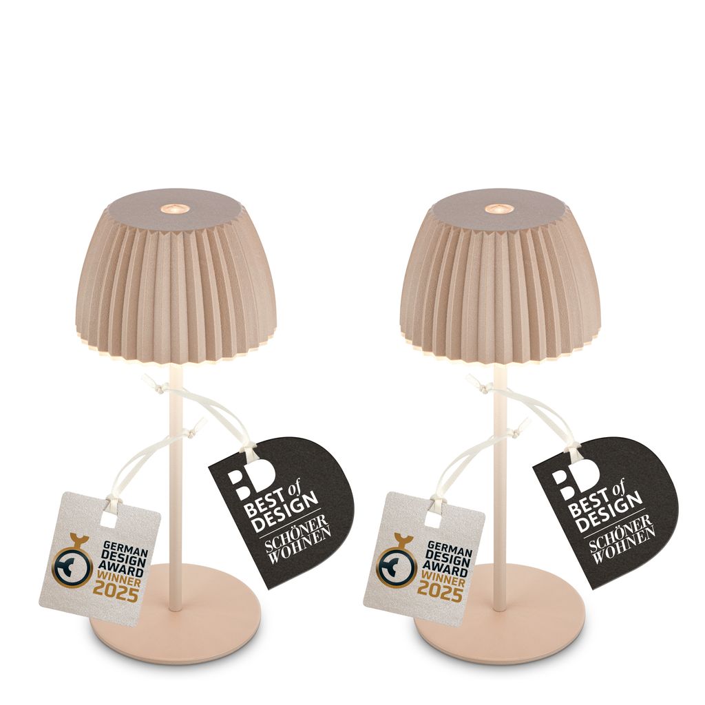 Riffle Mini 2er Set Tischlampe 20 cm - 1,5W, 150lm, Akku, LED, Dimmbar, Touch, German Design Award Winner 2025, Beige