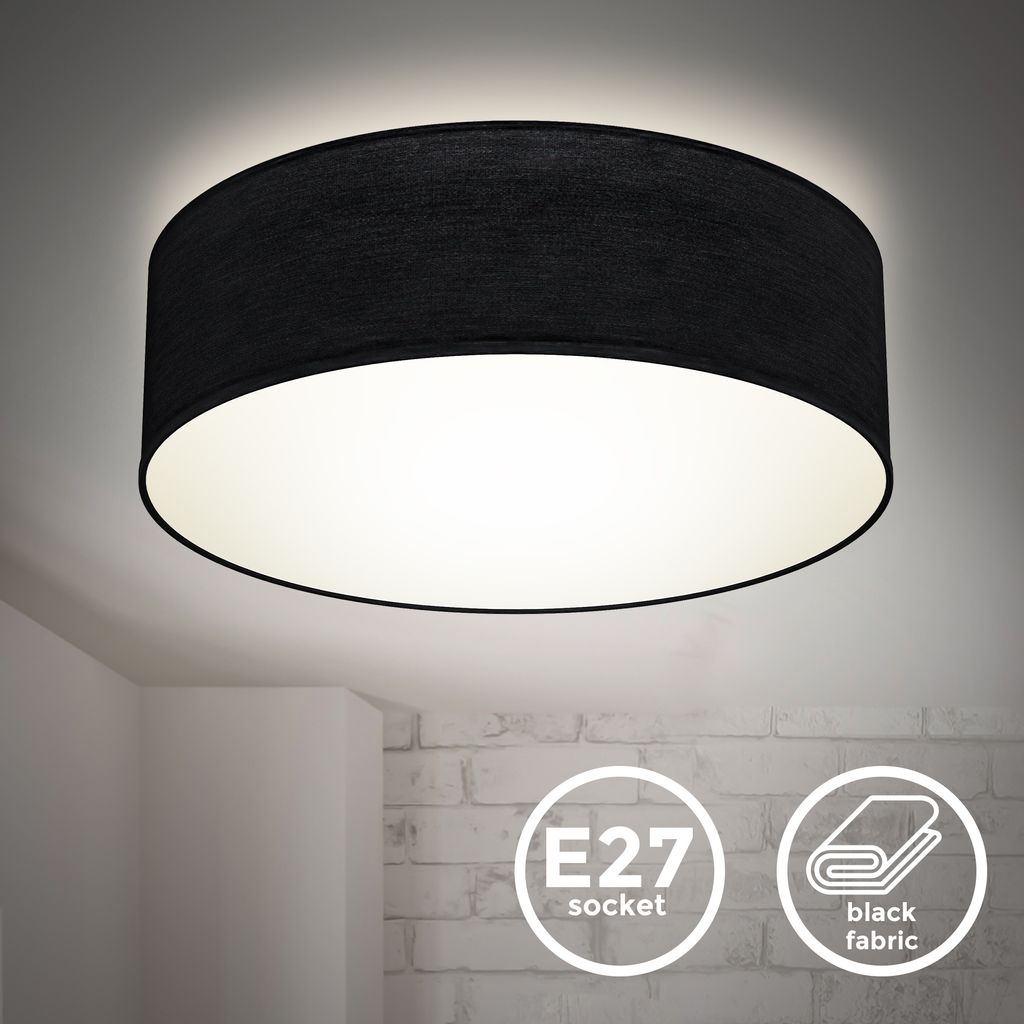 B.K.Licht Ceiling Lamp Shade, Ø11,8in, Black Fabric, E27 Socket, Bulb not Included, Flush Mount Ceiling Fitting, Modern Light Fitting for Bedroom, Living Room, Dining Area, IP20