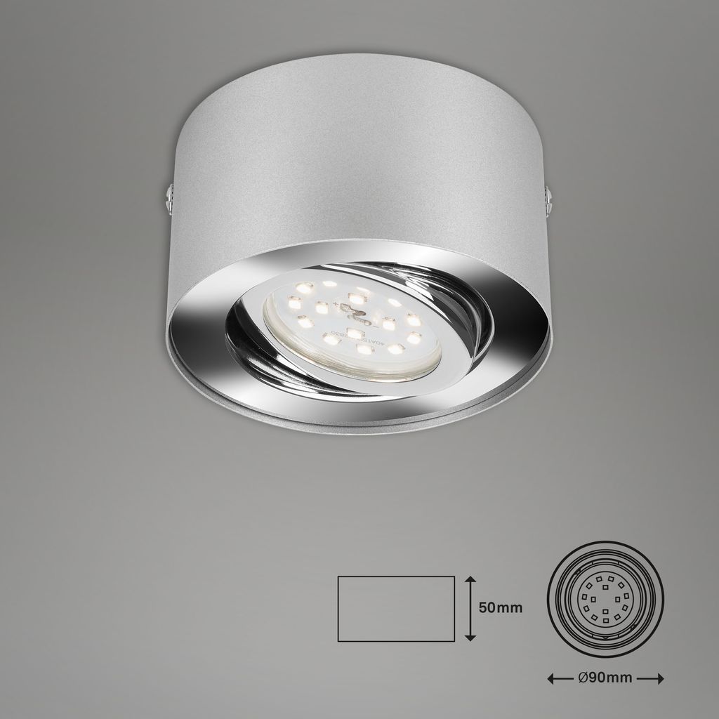 LED Aufbauleuchte Deckenlampe 5 W schwenkbar 3000K Silber Ø 9cm Metall Briloner 4