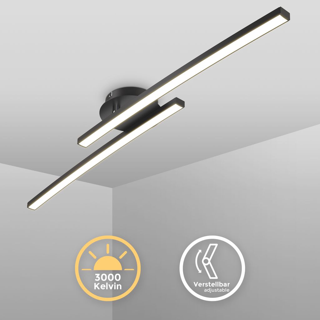 Deckenleuchte 57,5x12 cm - 12W, 1300lm, LED, warmweiß, schwarz