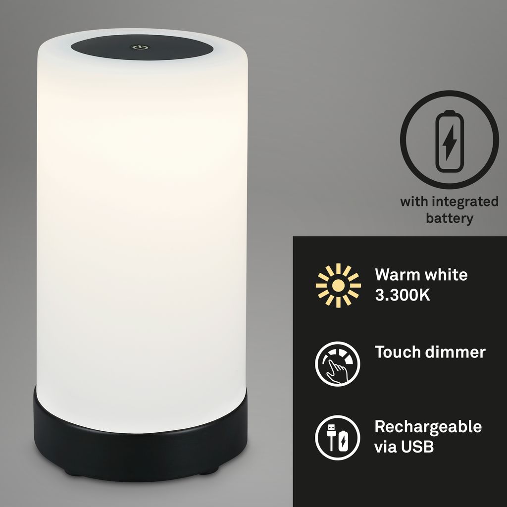 LED Akku Tischleuchte Ø12,5 cm, LED-Modul,  3W, 350 lm, schwarz