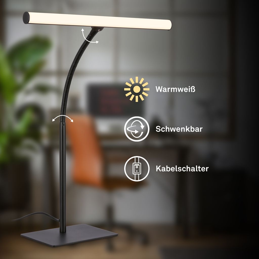 Lectra Schreibtischlampe - 7W, 800lm, mit Schalter, LED, Warmweiß, Schwarz