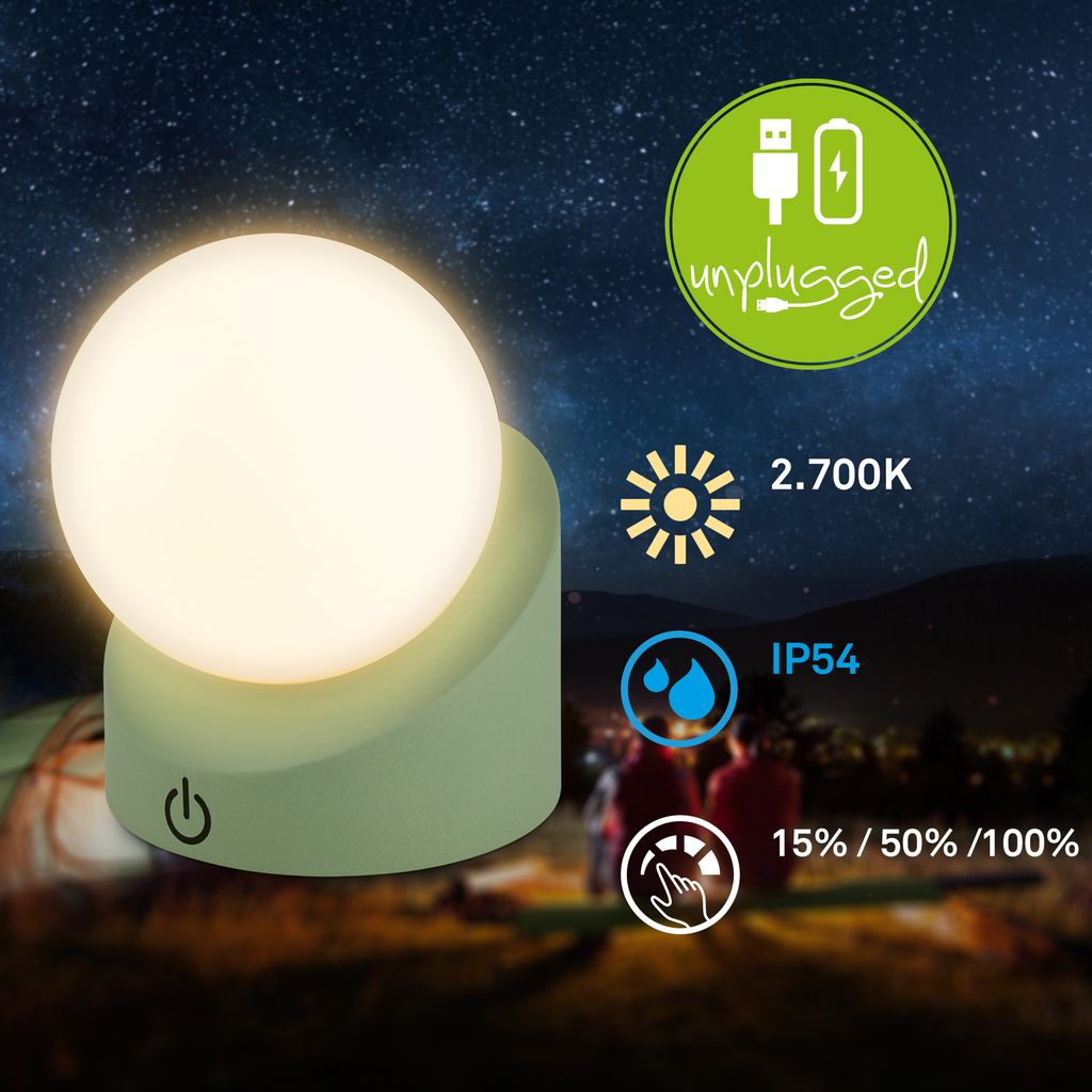 Briloner Sora Mini LED Tischlampe kabellos IP54, Dimmbar, Touch, Grün