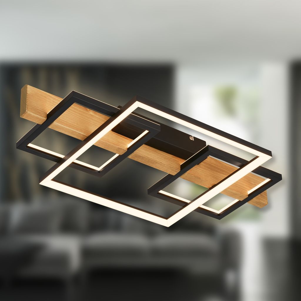 Cadre LED Deckenlampe, Backlight, 3-Stufen Schaltung, 3 Frames, Holzdekor, 55x30 cm, Schwarz-Holz