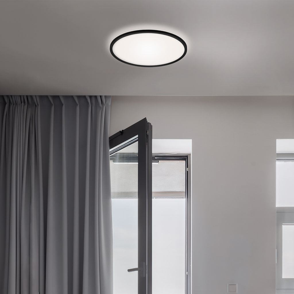 Briloner Slim LED Deckenleuchte, Backlight, Flach, Rund, 29,3cm, Schwarz