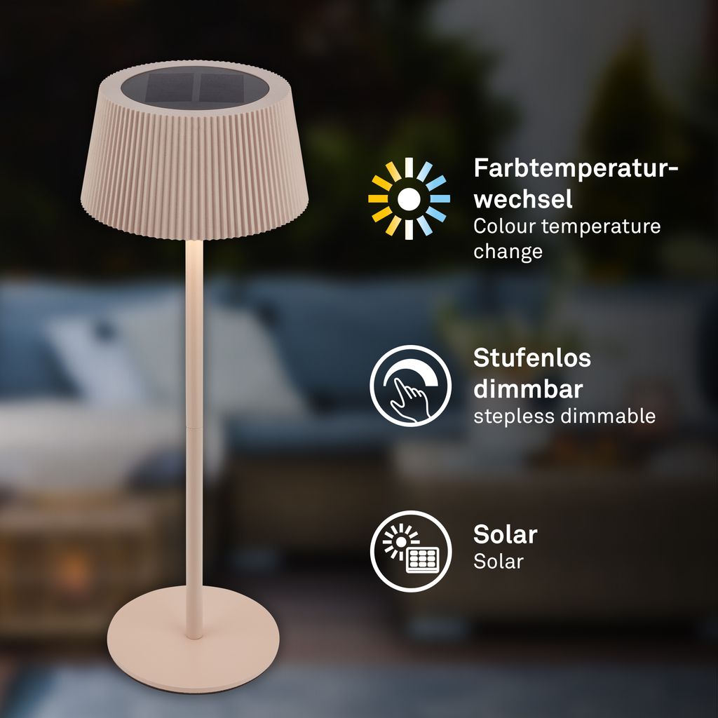 Alia Tischlampe - 2W, 150lm, Kabellos, LED, Dimmbar, Solar, Beige