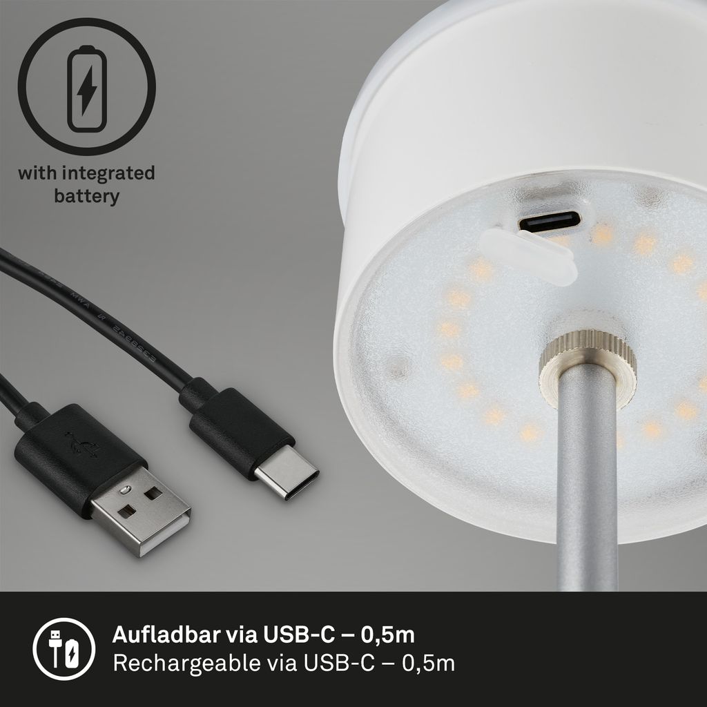 LED Akku-Akku-Tischleuchte 38 cm 2.6W 280lm 2600mAh USB-C Akku chrom Briloner 5