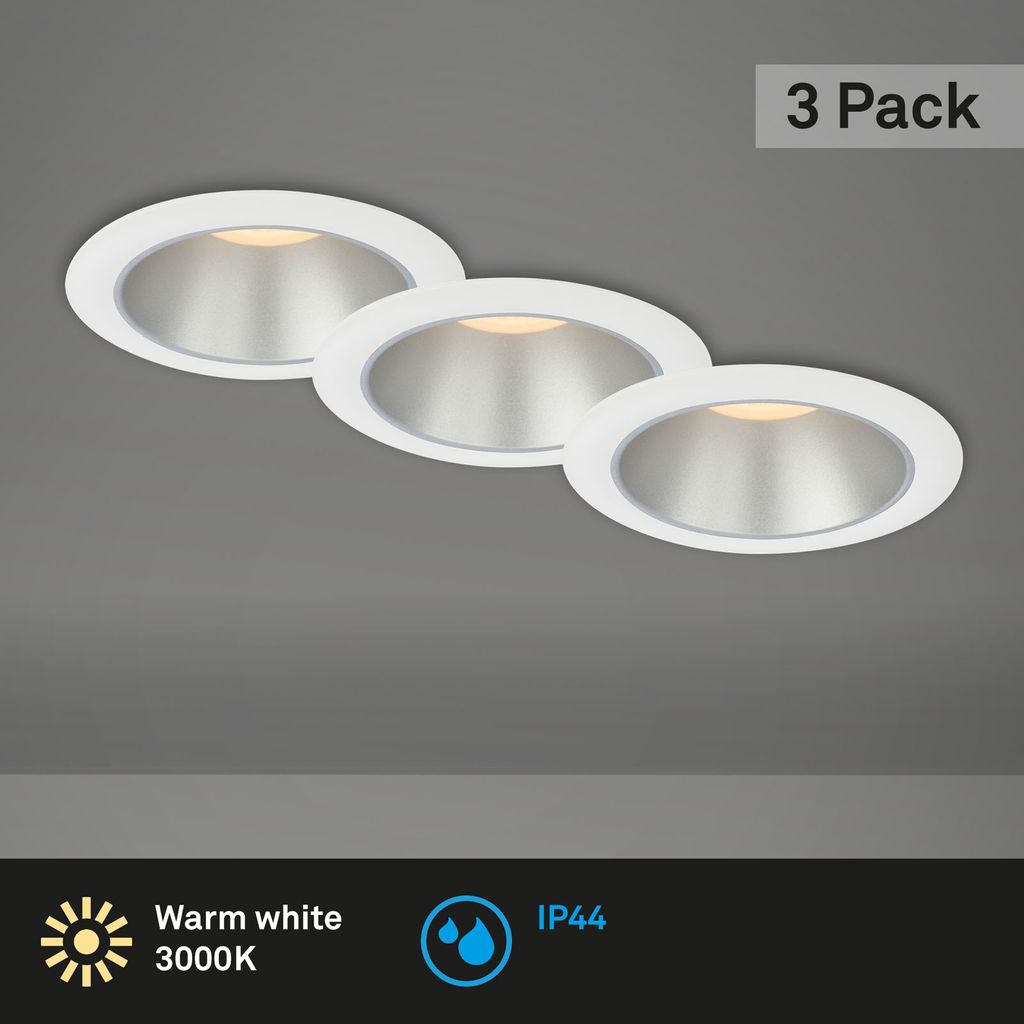 LED Einbauleuchten-Set, Ø9,5 cm, 3x LED, 4,9 W, 480 lm, weiß-silber