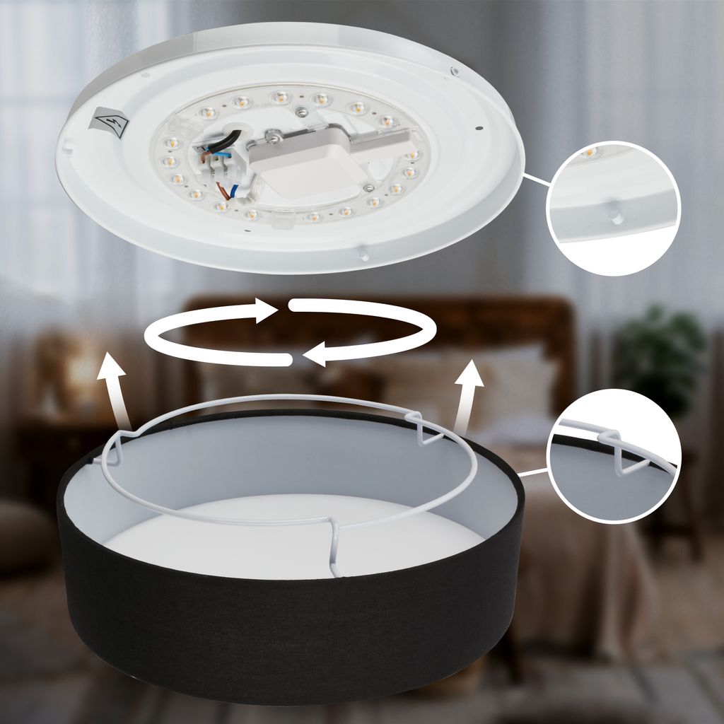 Duck Deckenlampe Ø30 cm - 16W, 1800lm, LED, Warmweiß, Stoffschirm, Schwarz