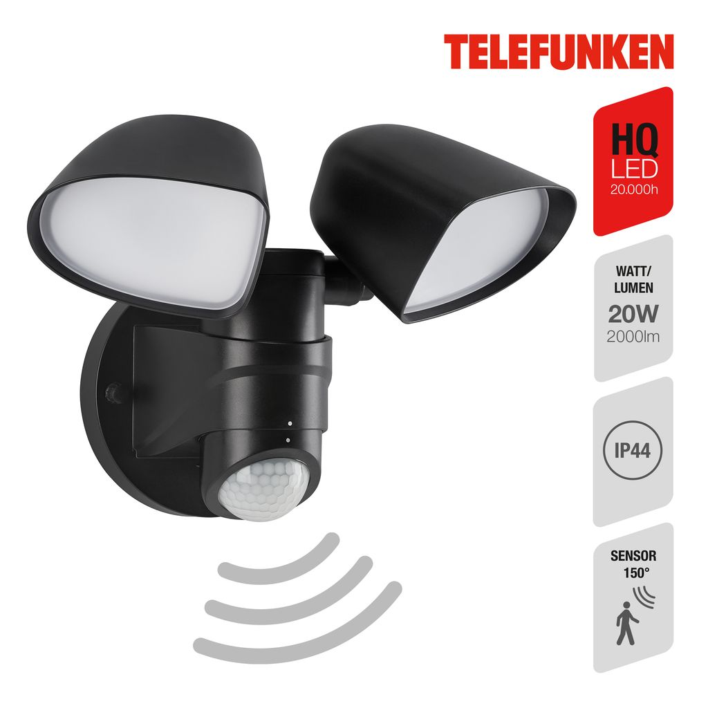 LED Außenleuchte Außenlampe Bewegungsmelder 10W schwarz Kunststoff Telefunken 2