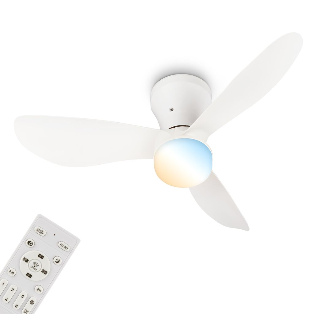 Lufito Ceiling Fan with Light - 15W, 2050lm, 3 Speeds, CCT, Dimmable, White