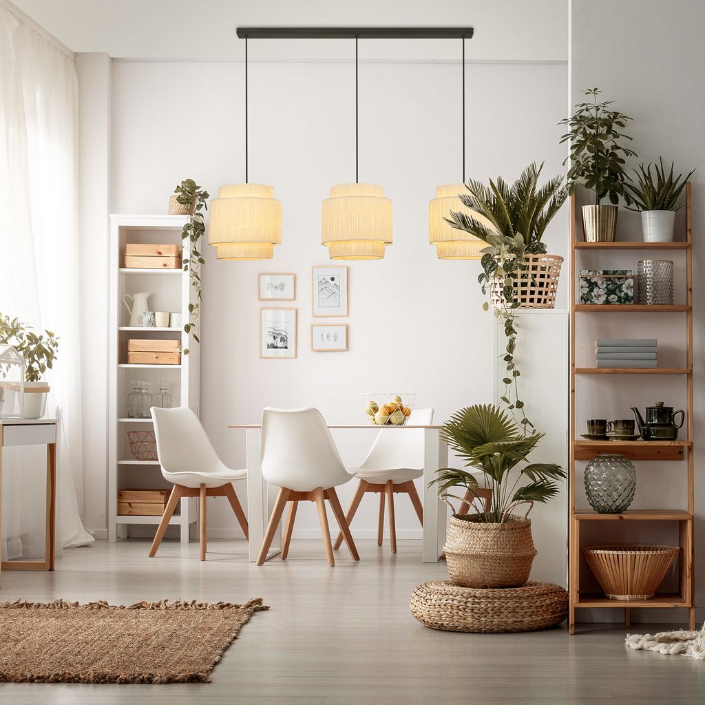 Papper Pendelleuchte 3-flammig, Bastschirm, E27 Fassung, Natur