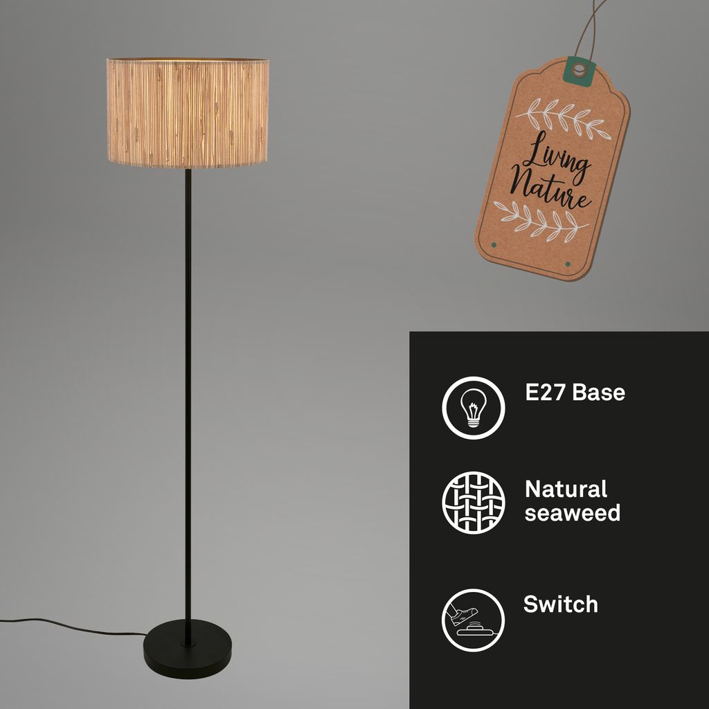 Briloner Slama Stehlampe, Seegras Schirm, Ein/Aus Fußtaster, Natur