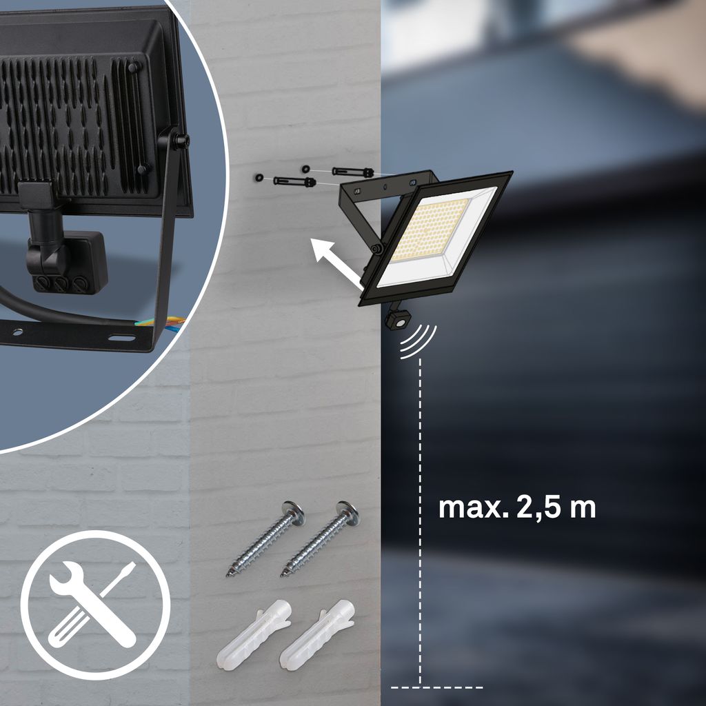 Varo Outdoor Floodlight - 20W, 1800lm, With Motion sensor, LED, Neutral White, IP65, Black