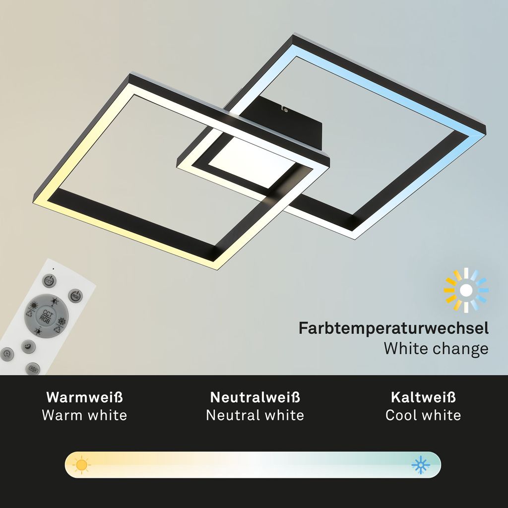 RGB CCT LED Deckenleuchte, 59,7 cm, LED-Platine, 44 W, 4400 lm, schwarz