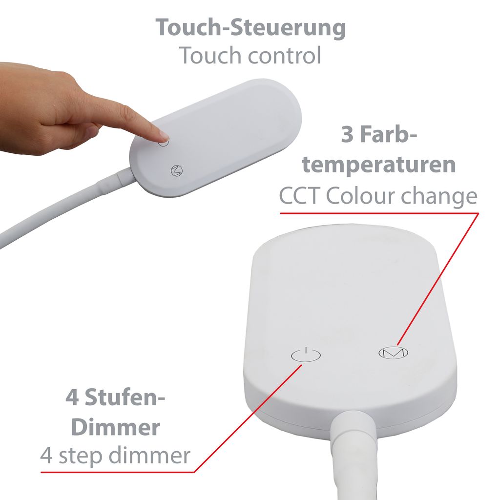 BRILONER OFFICE STEP LED Stehlampe. Touchfunktion. CCT Farbtemperatursteuerung. Dimmbar. Schwenkbar. weiß. 21 x 21 x 128 cm 5